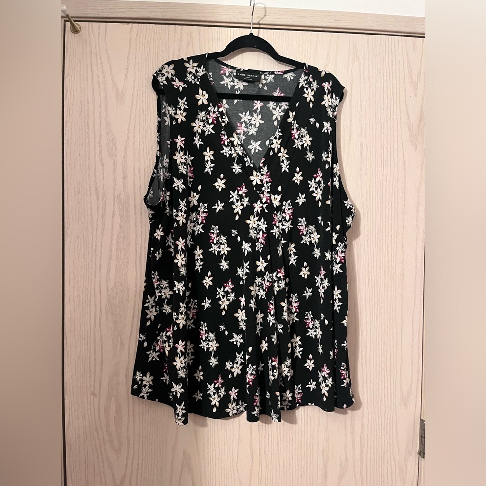 Lane Bryant Floral Black Sleeveless Top